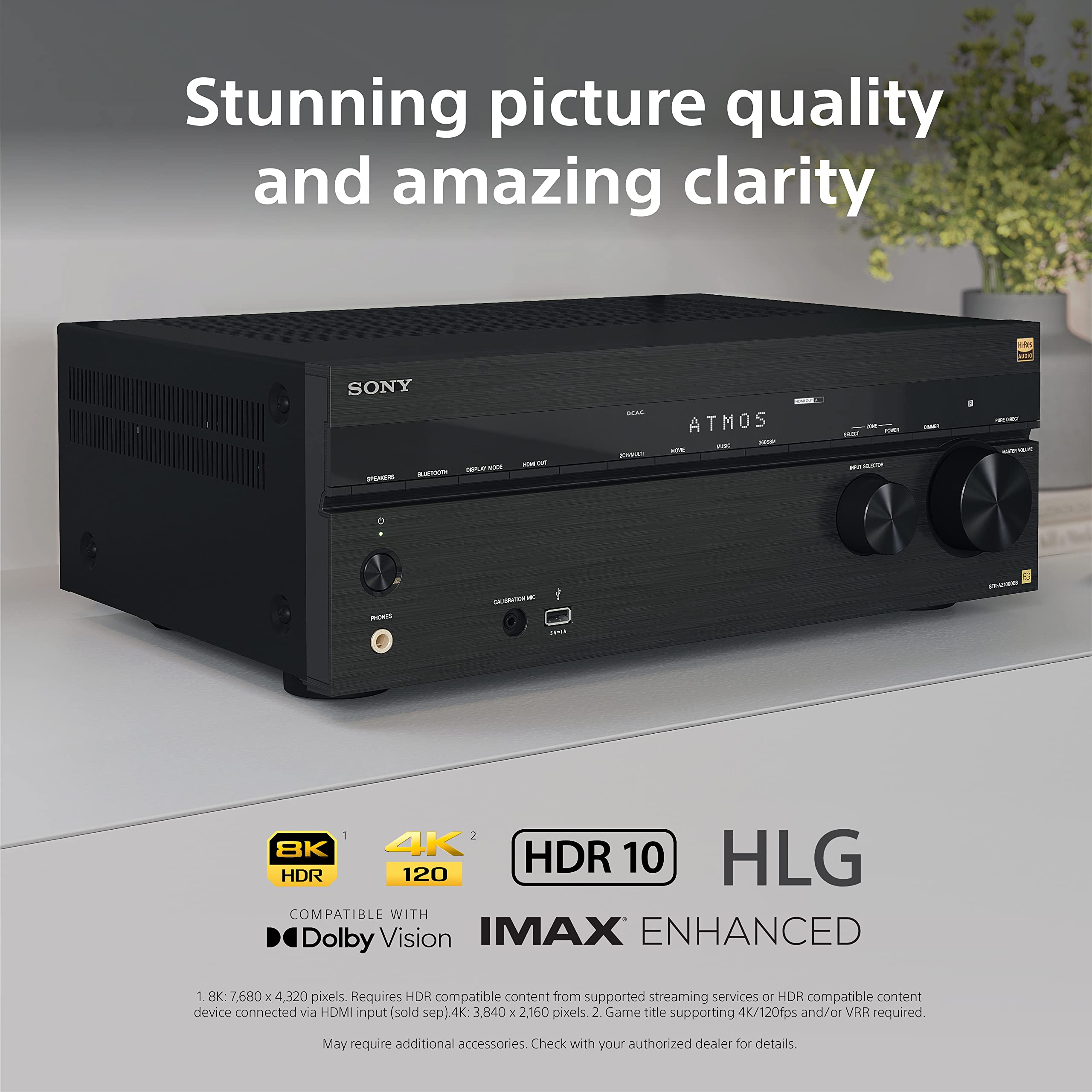 Sony STR-AN1000 7.2 CH 8K A/V Receiver - Dolby Atmos, DTS:X, Bluetooth, WiFi, HDMI 2.1, Google Chromecast, Black
